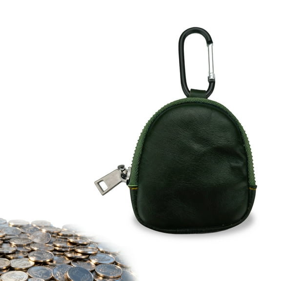 Sekonow Coin Purse for Men, Small Coin Pouch Keychain with Carabiner, Genuine Leather Change Wallet Zipper Bag Holder, Dark Green