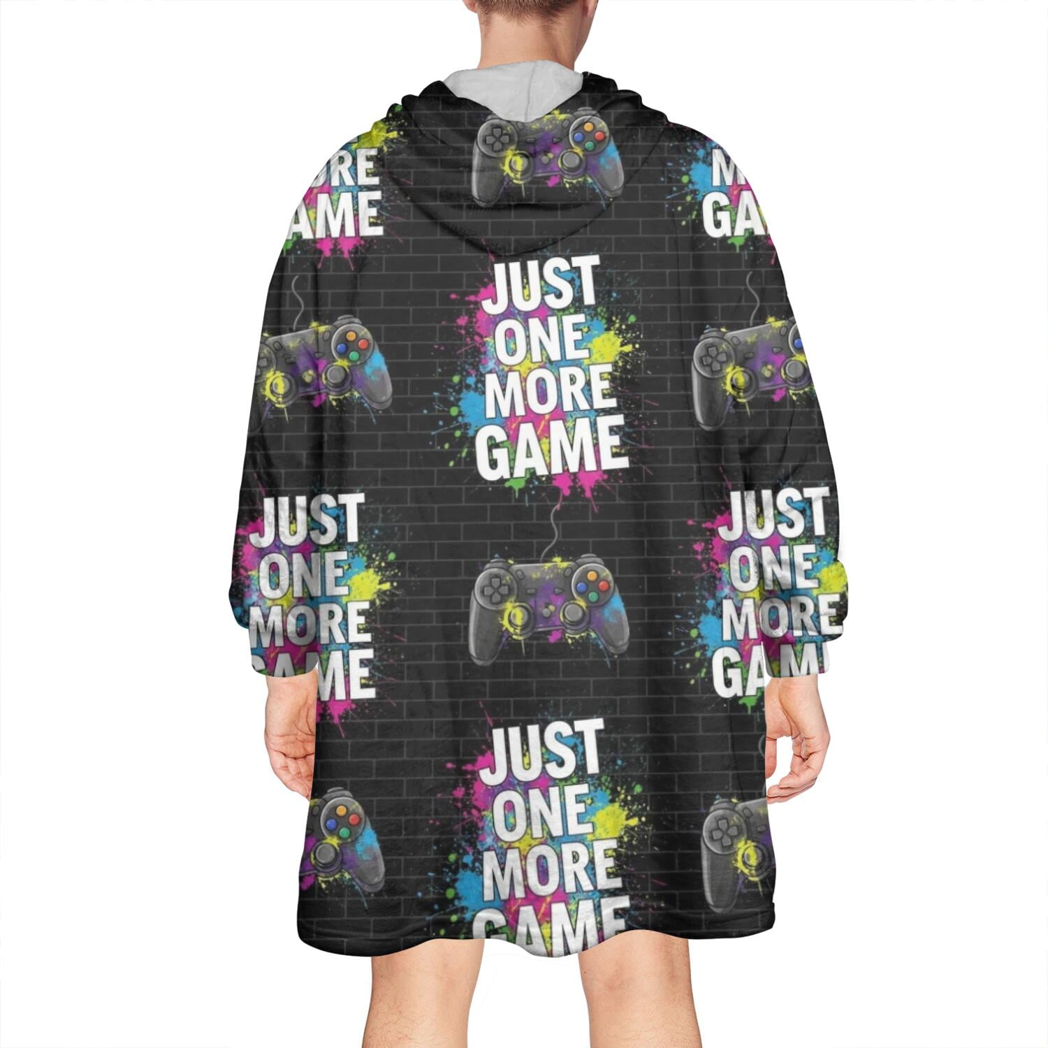 Wearable Oversized Blanket,Colorful Text Games Black Pattern Wearable Blanket Hoodie for Adults,Cozy Hooded Blankets with Super Pockets,Super Warm Fuzzy Pullover for Women & Men