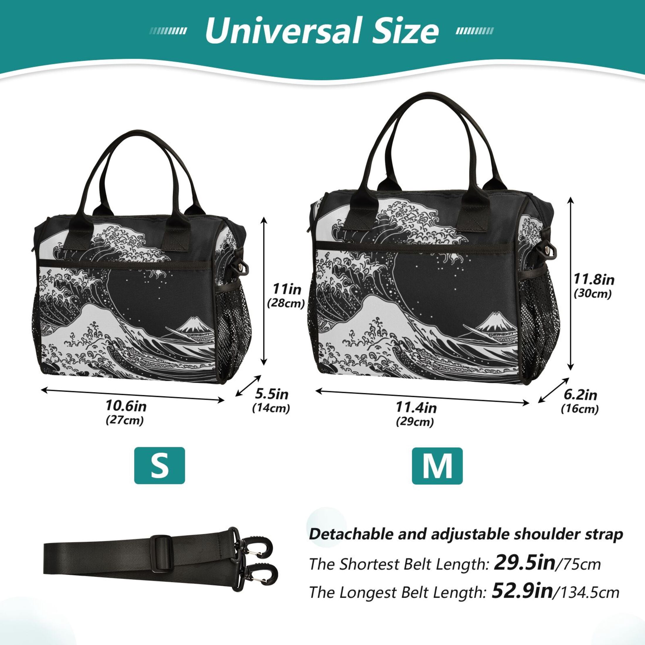 Great Wave Off Kanagawa Lunch Bag Insulated Lunch Box Leakproof Reusable Cooler Tote Adjustable Shoulder Strap for Men Women 12L