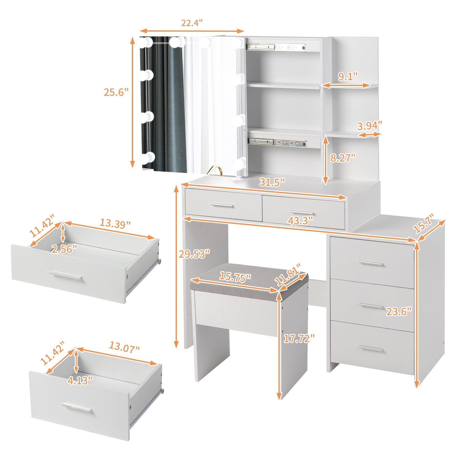 Ktaxon Lighted Makeup Vanity Table Set, Dressing Table with