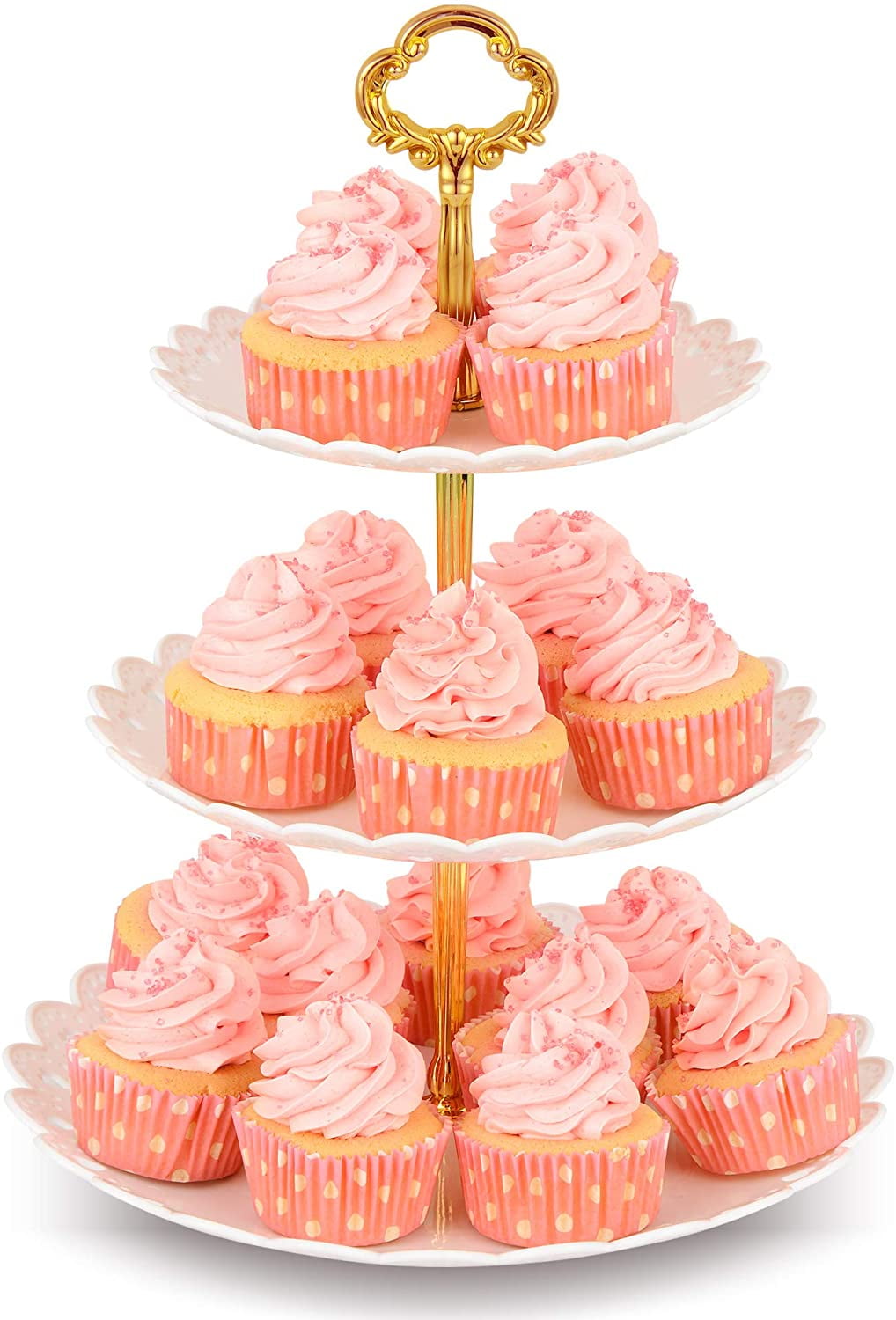 16inch 3 Tier Metal Cupcake Cake Stand Display Snacks Table Party Plate Pink 