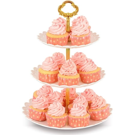 

Dessert Stand 3 Tier Serving Stand Cake Stand White Cupcake Holder Plastic Cake Stand for Wedding Home Holiday Birthday Christmas Party Decor