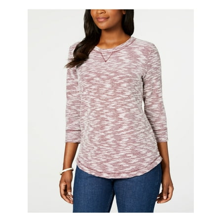 KAREN SCOTT Womens Burgundy Textured Long Sleeve Jewel Neck Sweater XS