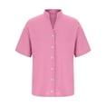 thumbnail image 3 of Cethrio Girls Short Sleeve Shirts, Loose Summer V Neck Casual Button Down Shirts Pink Size 9-10T, 3 of 5