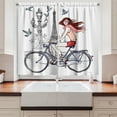 thumbnail image 2 of Ambesonne Paris Kitchen Curtains, Woman on Bike Eiffel, 55"x39", Grey Red Peach, 2 of 3