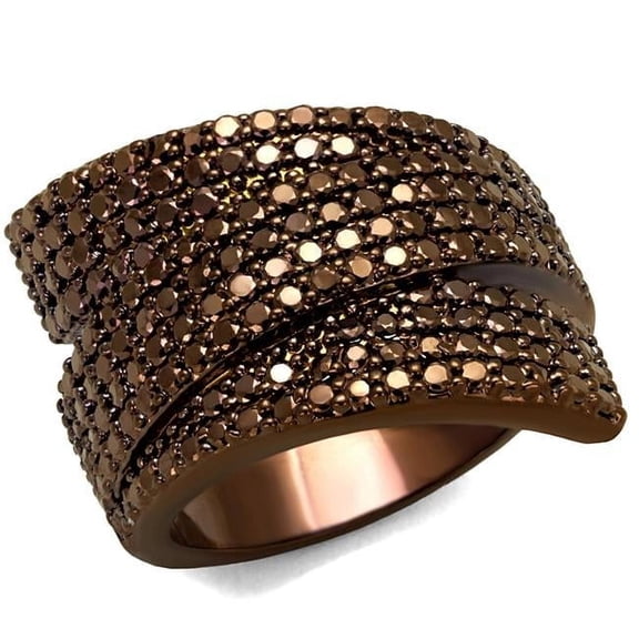 Women IP Coffee Light Brass Ring with AAA Grade CZ in Light Coffee - Size 6