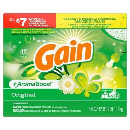 Gain Powder Laundry Detergent for Regular and HE Washers, Original Scent, 45 ounces 40 loads