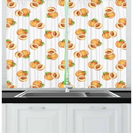 Peach Curtains 2 Panels Set, Vegetative Growth Botany Pattern Orange Drupes Freshly Picked From the Trees, Window Drapes for Living Room Bedroom, 55W X 39L Inches, Pale Orange Green, by