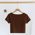 thumbnail image 5 of VgaVtl Padded Womens T Shirt Cropped Short Sleeve Square Neckline Shirts for Women Slim Casual Solid Color Sports Tops,Brown L, 5 of 7