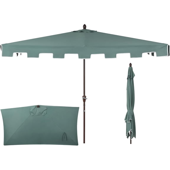 JONATHAN Y Half Umbrella UMB1200E Sidney 9 ft. Classic MidCentury Rectangular Market Patio with Crank, Wind Vent and UV Protection in Green/White