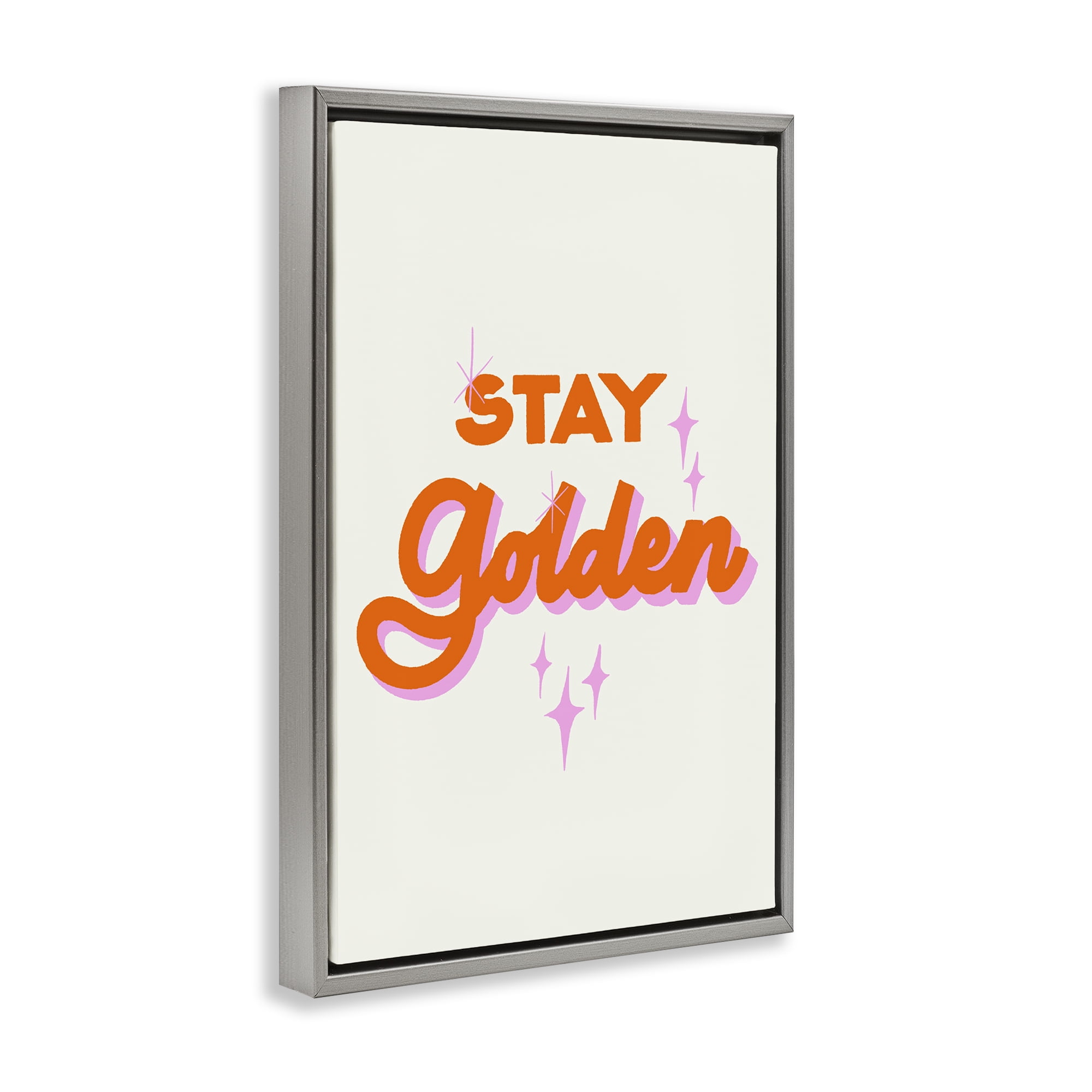 Stupell Industries Stay Golden Retro Letters Gray Framed Floater Canvas Wall Art, design by Indira Prieto | IndySign
