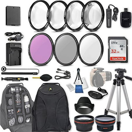 58mm 28 Pc Accessory Kit for Canon EOS Rebel T6, T5, T3, 1300D, 1200D, 1100D DSLRs with 0.43x Wide Angle Lens, 2.2x Telephoto Lens, 32GB Sandisk SD, Filter & Macro Kits, Backpack Case, and