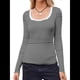 thumbnail image 3 of Camisas de Larga con Cuello Redondo para Mujer, Blusas Informales de Punto Acanalado de Corte Ajustado, Camisetas Básicas de Trabajo para Verano y Otoño. Negro M, 3 of 8