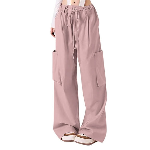 Wdfiry Teen Girls Cargo Pants With Pockets Parachute Pants For Women Y2K Baggy Drawstring Streetwear Trendy Pants