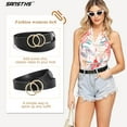 thumbnail image 3 of 2 Pack Women Leather Belts Faux Leather Jeans Belt with Double O-Ring Buckle Size up to 58 inch, 3 of 6