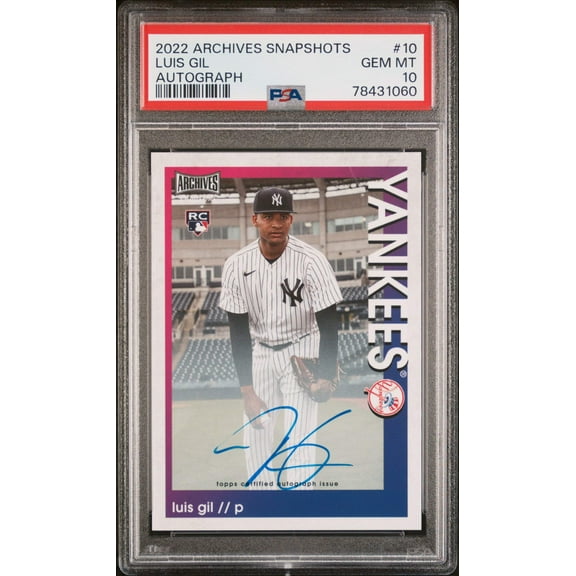Graded 2022 Topps Archives Snapshots Luis Gil #10 Autograph Rookie RC Baseball Card PSA 10 Gem Mint