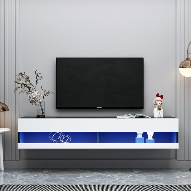 Wall Mounted Floating TV Stand with 20 Color LED Lights Television