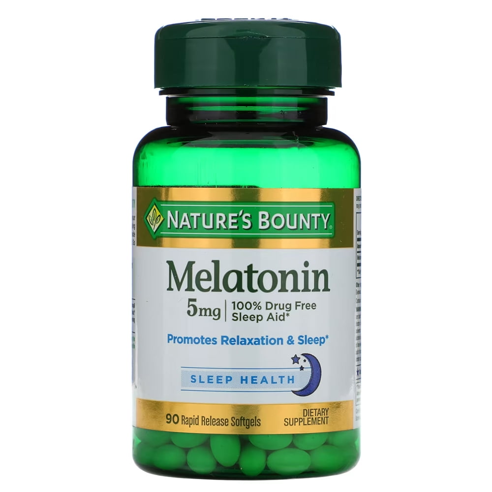 Nature's Bounty Melatonin. Dietary Supplement. Promotes Relaxation and Sleep Health. 5 mg. 90 Softgels. Pack of 3