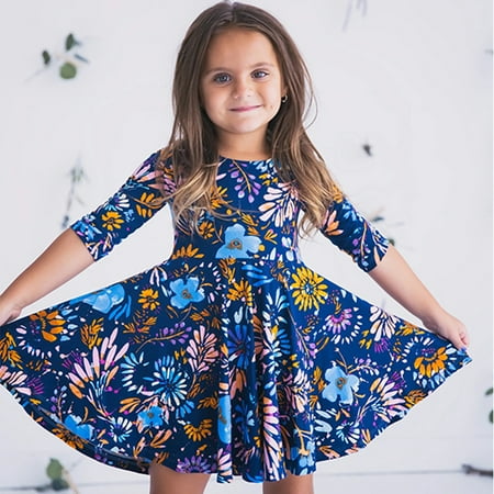 

Boho Mommy and Me Dresses Knee Length Summer Dresses 3/4 Sleeve Floral Print Mother and Daughter Matching Dresses