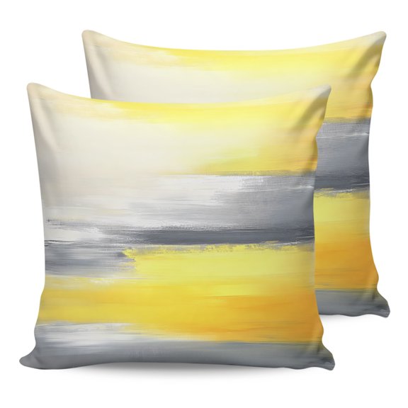 Waterproof Outdoor Throw Pillows with Inserts 18"x18" Set of 2, Yellow Gray Soft Decorative Pillowcases for Couch Bedroom, Contemporary Abstract Oil Painted Art Pillow Covers for Sofa Living Room