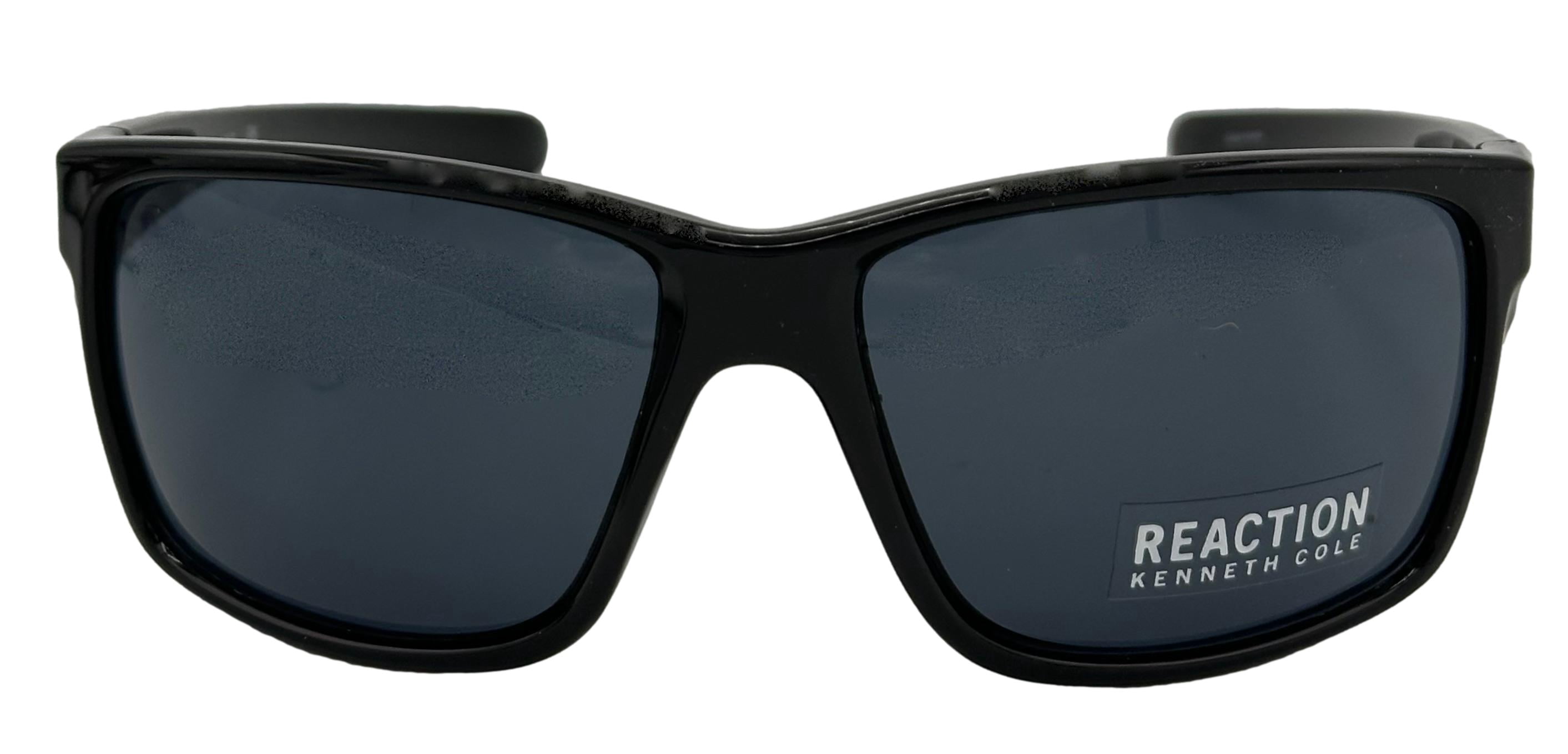 Kenneth Cole Reaction Mens S. Black Rectangle Wrap Plastic Sunglass KC1436. 1B