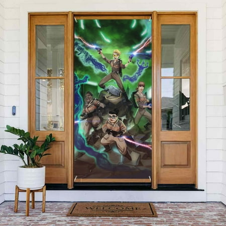 Poster Ghostbusters Door Cover Decorated Banner Tapestry Home Decoration Holiday Party Supplies Door Banner Porch Sign Banner 72.8 x 35.4 Inch