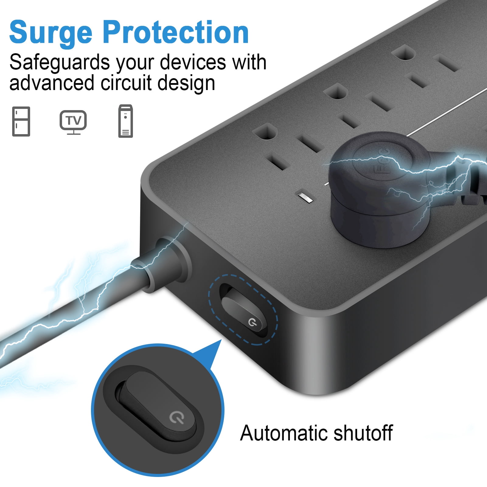 12-in-1  Protector Power Strip Extension Cord Flat Plug Power Strip With Long Cord 8 Outlets And 3 USB &amp; 1  Port 1700J Wall Mount Desk Power Strip For Home Office