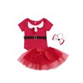 thumbnail image 3 of FOCUSNORM 3 Pcs Barboteuse à Manches Courtes pour Fille, Hauts de Noël, Jupe en Maille Superposée, Bandeau, 3 of 7