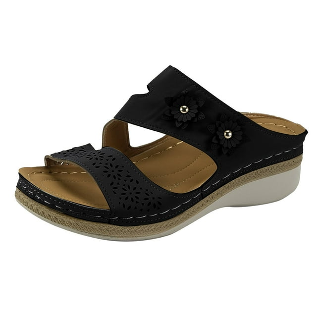 Kcodviy Sandales à Semelle Compensée à Enfiler Sandales Plateforme en Mousse à Mémoire Sandales pour Femmes Sandales à Semelle Compensée pour Sandales à Talons pour Femmes Chaussures Habillées Confortables