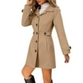 thumbnail image 2 of Women's Slim Fit Wool Blend Trench Coat, Mid-Length Notch Lapel Pea Coat, Single Breasted Button Front Jacket, Waist Defining Overcoat, Tailored A-Line Fall Winter Coat Khaki M, 2 of 9