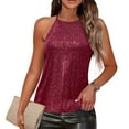 thumbnail image 2 of Women's Sequin Tank Camisole Party Strap Sloping Solid Tops Fashion Trendy Outfits Casual Winter Clothing, 2 of 8