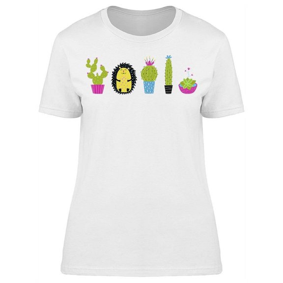 Cactus Hedgehog Set Drawing T-Shirt Women -Image by Shutterstock, Female Large