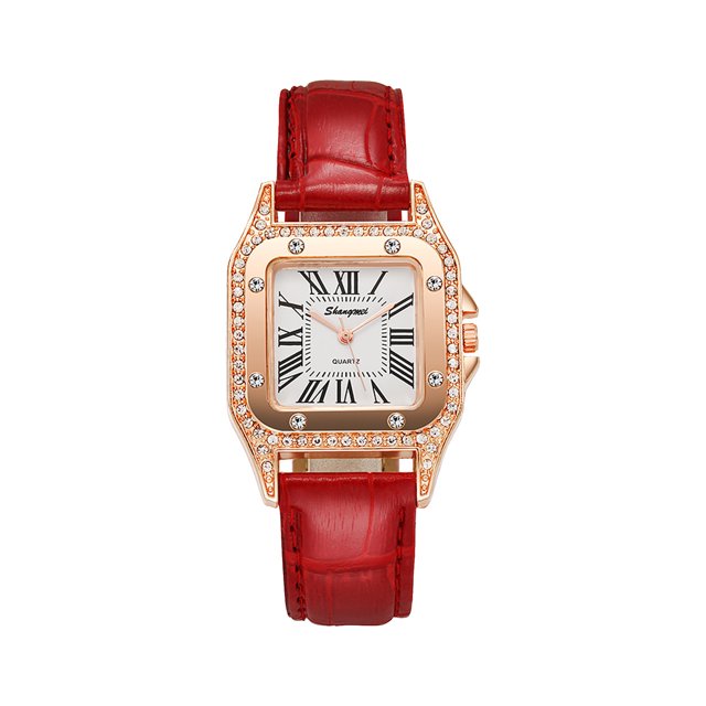 HBFAGFB Womens Watch Fashion SimpleSquare Diamond Belt Ladies Watch Versatile Daily Wear Red