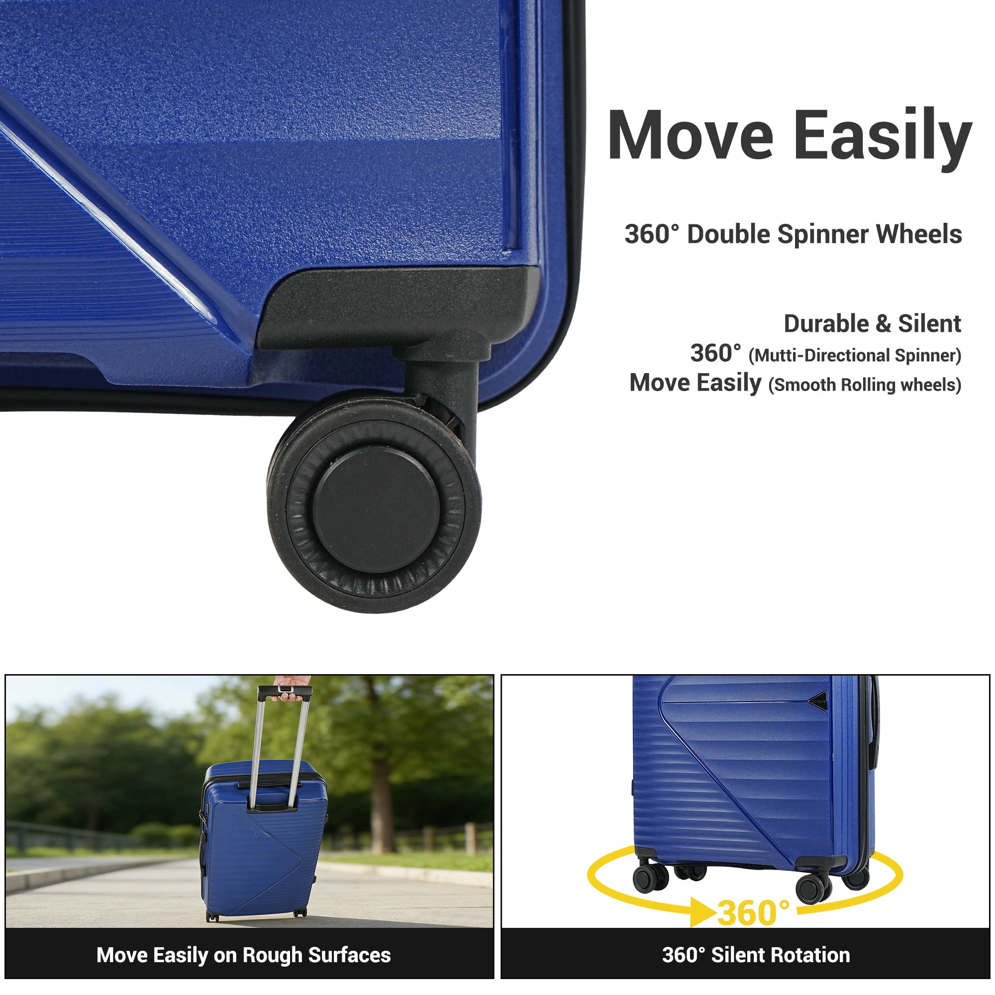 Smicure Luggage Sets 3 Piece with Spinner Wheel, Hardside Suitcase Set with TSA Lock, Lightweight Travel Luggage for Men and Women, Blue