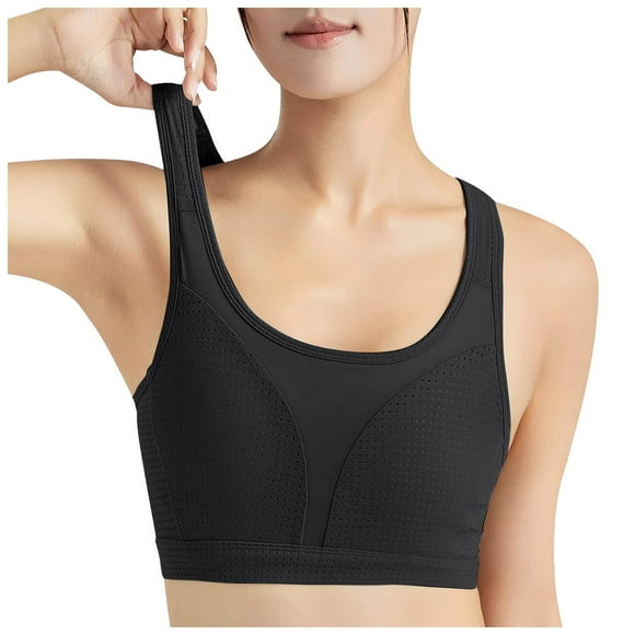 Yammkia Sport Bras for Women Sports Bras for Women Criss Cross Back Medium Support Bras for Large Bust, Strappy Yoga Workout Bra with Pads (Black,M)