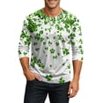 thumbnail image 4 of Men’s Long Sleeve Henley Shirt with Shamrock Print Casual Crew Neck Pullover Lightweight Top for Everyday Wear White S, 4 of 5