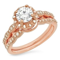 Dazzlingrock Collection 14K White Moissanite & Real Diamond Bridal Engagement Ring Set, Rose Gold, Size 5.5