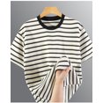 thumbnail image 2 of Men's Heavyweight Striped T-Shirt, Relaxed Cotton Crewneck Tee with Black and White Stripes, 2 of 9