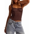 thumbnail image 3 of Women'S Square Neck Sleeveless Tank Tops Basic Tight T Shirts Coffee White Spots XS, 3 of 9
