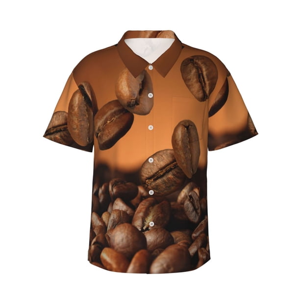 Fotbe Coffee Beans Camisa Hawaiana para Hombre Unisex – Camisa Casual de Verano con Botones de Manga Corta de Algodón y Lino,XX-Large