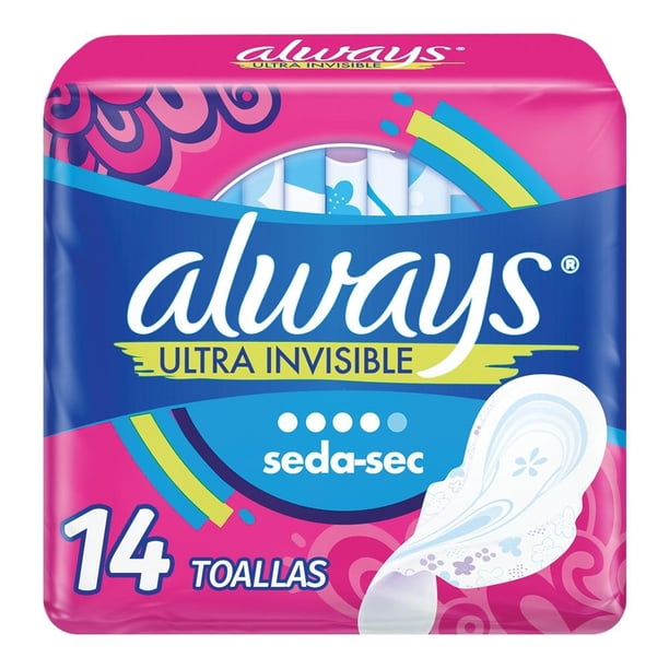 Toallas femeninas Always ultra invisible seda-sec con alas 14 pzas