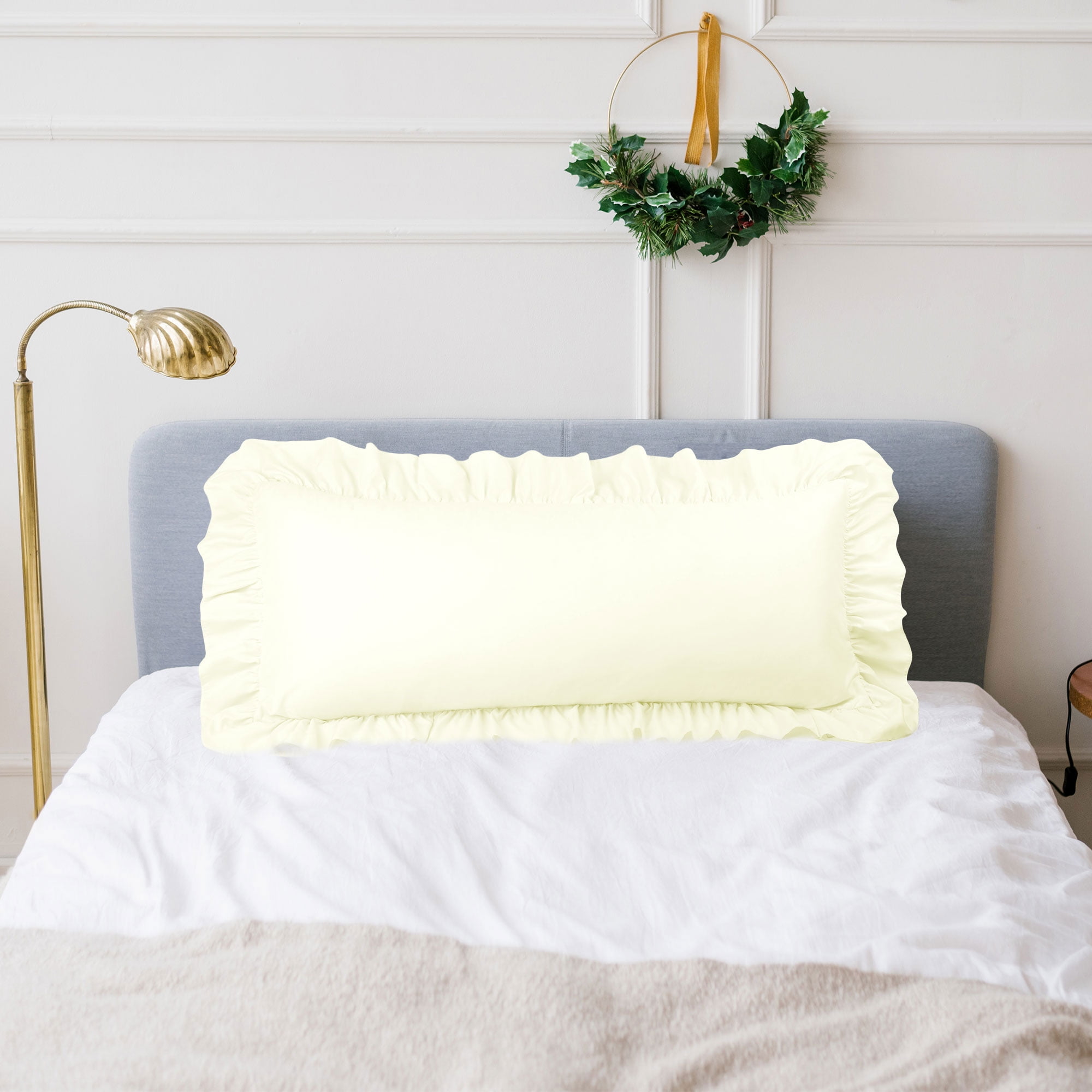 Unique Bargains Microfiber Ruffle Envelope Closure Body Pillowcases Cream 20"x54"