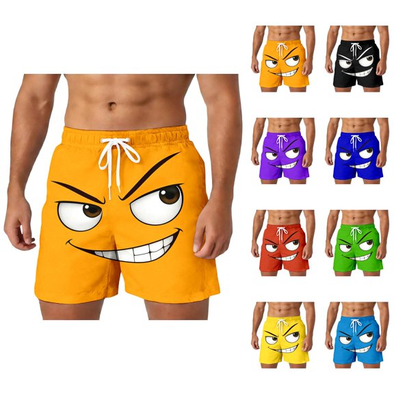 Men Emoji Graphic Beach Shorts – 3D Character Print Quick Dry Sport Shorts, Hip Hop Relaxed Fit Casual Athletic Shorts For Summer Travel Street Outfit Pool Party