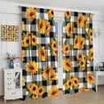 thumbnail image 5 of Yellow Sunflower Curtains, Rustic Farmhouse Black White Buffalo Check Plaid Summer Sunshine Flower Rod Pocket Blackout Window Drapes for Kitchen Bedroom Cafe, 84" W X 84" L, 5 of 6