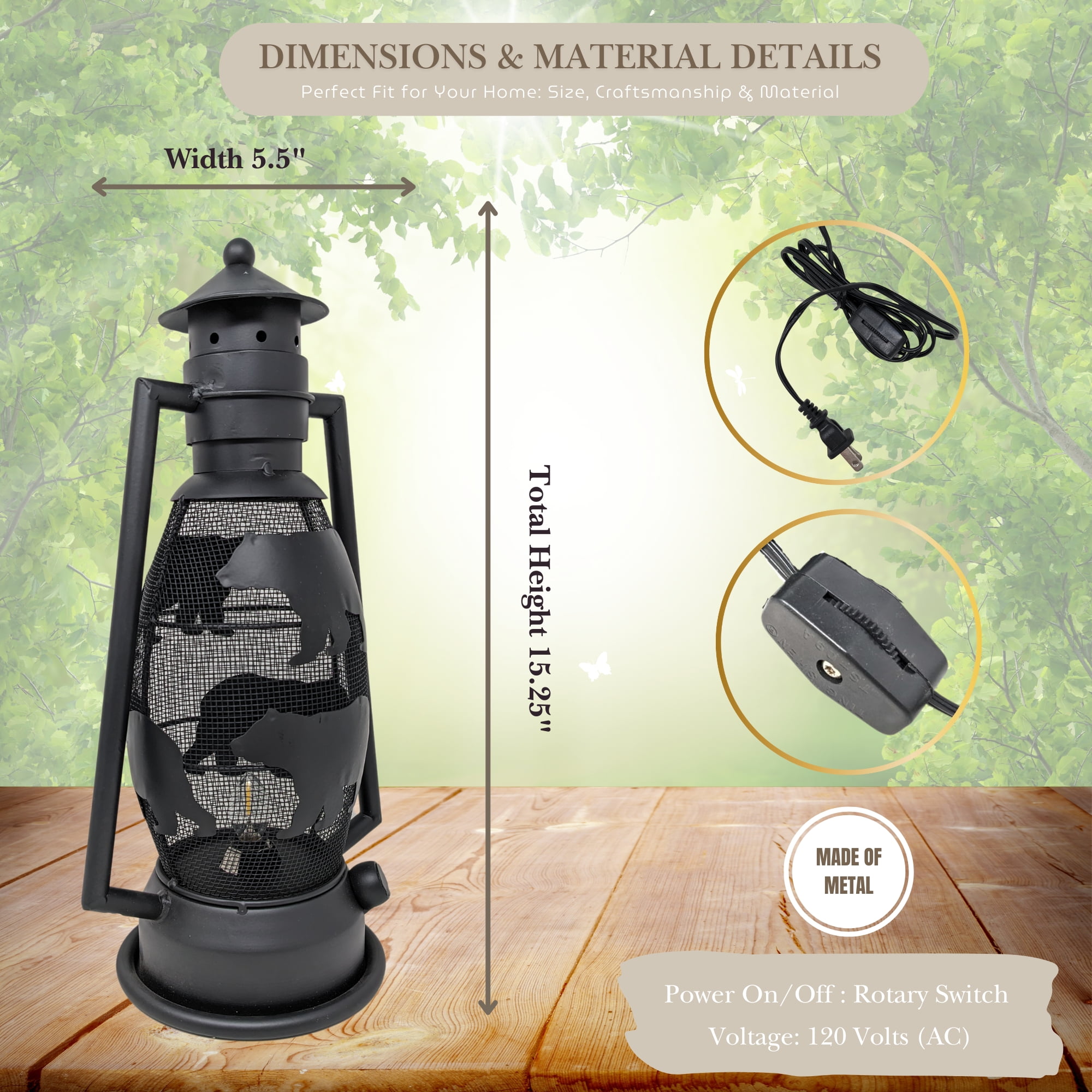 Rustic Electric Metal Bear Electric Lantern Night Light Cabin Lodge Decor Gift