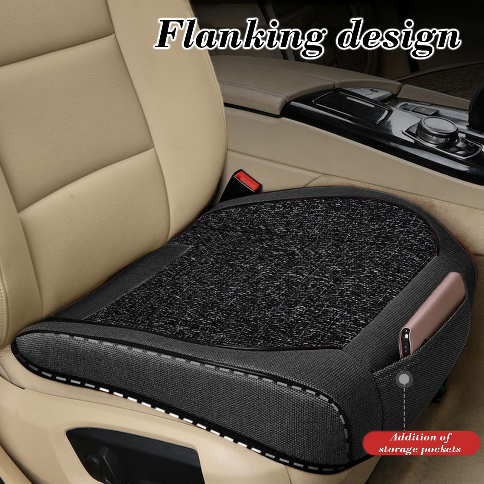 Breathable Linen Car Seat Cover Fully Enclosed Cushion, All Season for Car 20.5x20.5 Inch Easy Fit