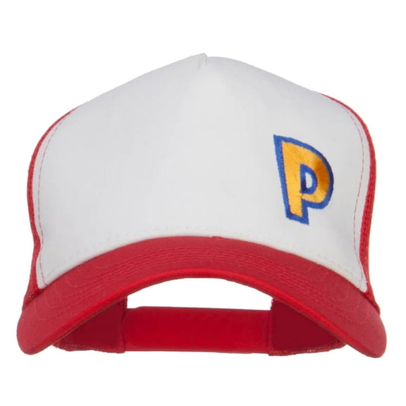 Poke Monster P Embroidered Mesh Cap - White Red OSFM