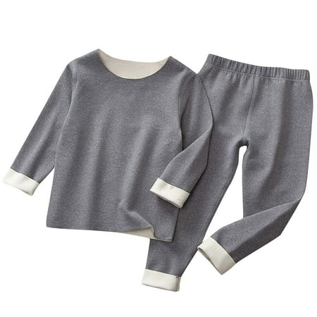 

Lovskoo 1.5-10Y Toddler Baby Kids Boys Girls Winter Pajamas Solid Color Long Sleeved Thickening Home Wear Clothes Suit Loungewear Set Dark Gray