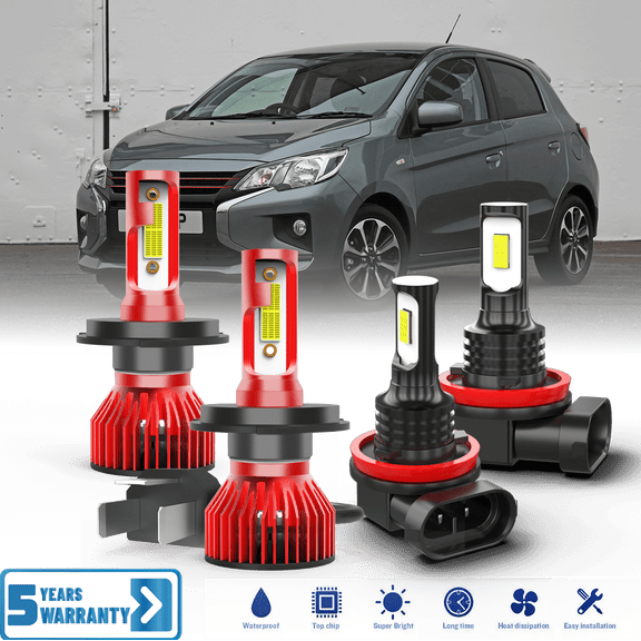 Fit for Mitsubishi Mirage  2014-2024 – H4/9003 H11 LED Light Bulbs Combo 4 Pack, 6,500K Cool White 30,000LM Super Bright, Premium LED High Low Beam   Foglights Lamp Upgrade Set