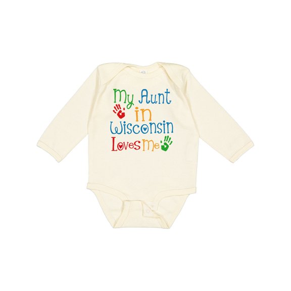 Inktastic My Aunt in Wisconsin Loves Me Boys or Girls Long Sleeve Baby Bodysuit